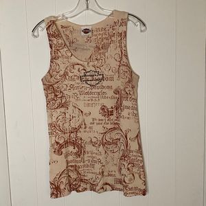 Harley Davidson Womens Tunic Tank Top Printed Sleeveless Brown Large